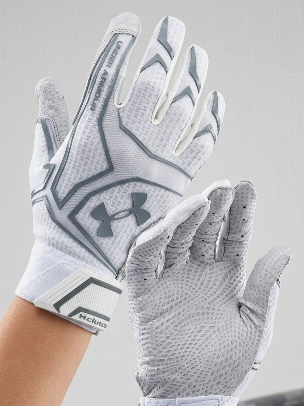 Under Armour UA Yard Clutchfit Batting Gloves Youth Small White